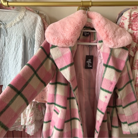 PINK/GREEN FUR TRIM COAT by HELL BUNNY 🍸 - Picture 2 of 6